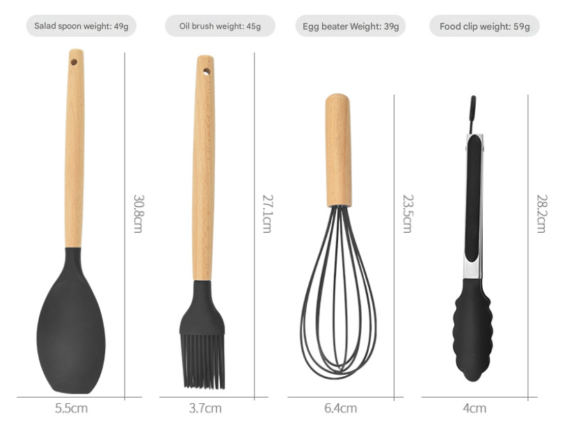 12-Piece White Heat-Resistant Silicone Cooking Utensils with Wooden Handles and Box - Non-Stick Scratch-Free Kitchen Tool Kit