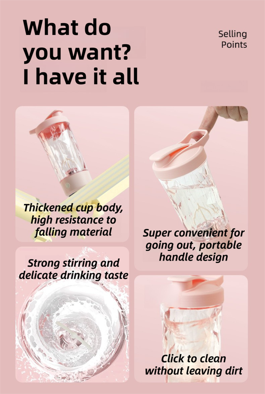 500ML White Portable Diamond Electric Shaker - Strong Vortex Stirring, Dual Temperature Endurance & Self-Cleaning for Protein Powder Coffee.
