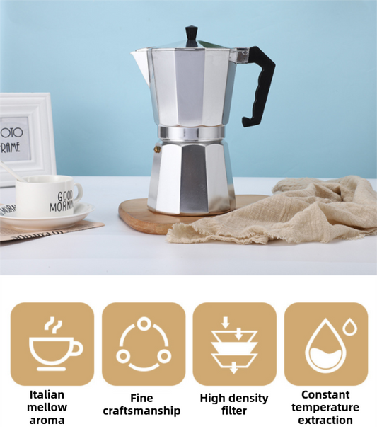 600ML Premium Octagonal High Pressure Moka Pot - Classic Italian Aluminum Coffee Maker for Rich Espresso Flavor.