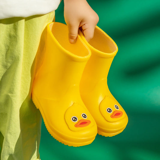 Cute Yellow Duck Kids Rain Boots with Removable Warm Cotton Liner - Waterproof Anti-Slip Toddler Wellies for Foot Length 17CM.