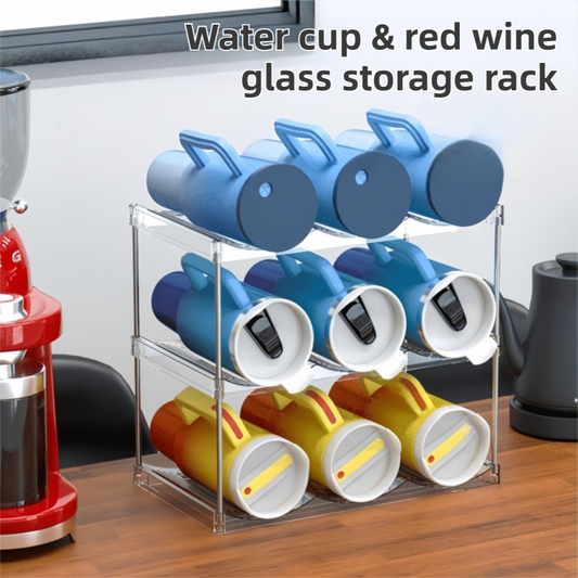 2-Tier Stackable Transparent Cup & Wine Organizer - Detachable Tumbler & Bottle Desktop Rack