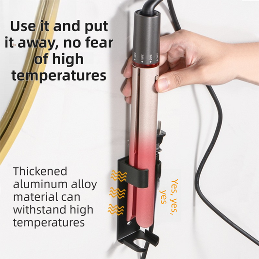 Large White Wall-Mounted Aluminum Curling Iron Holder with Tidy Cord - Heat-Resistant Hair Straightener Storage Rack for Diameter ⥠36mm.