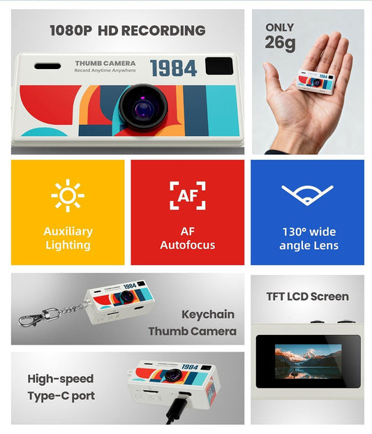 G6 Transparent Ultra-Mini Thumb Camera with 32GB Card, Card Reader & Adapter - HD Instant Pocket-Sized Action Cam for Students & Kids.