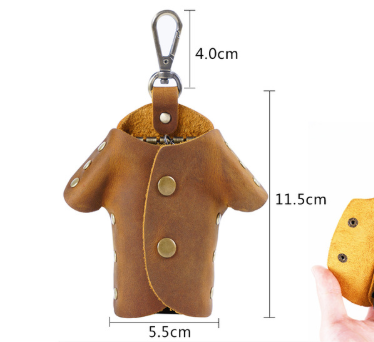 Brown Genuine Crazy Horse Leather Key Case Creative Jacket Shape Holder Vintage Cowhide Pouch for Car Fob & House Keys Brown