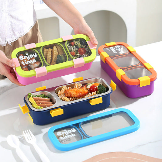 Green Premium Stainless Steel 3-Compartment Lunch Box - Leak-Proof 500ml Portable Bento Box for Students and Office Professionals