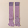 Purple 2PCS Women's Professional Five-Finger Compression Calf Socks - High-Performance Knee-High Non-Slip Grip Socks for Yoga, Running, and Fitness.