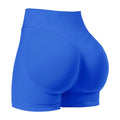 XXL Blue High-Elastic Hip Yoga Shorts - Seamless Mid-Intensity Pilates Workout Shorts.