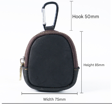 Blue Genuine Crazy Horse Leather Mini Coin Purse Zipper Shell Pouch Small Earphone Case Key Holder with Carabiner Clip 8.5cm for Travel