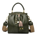Green Vintage Look PU Leather Box Bag | Stylish Top Handle Crossbody Tote | Multi-Carry Bucket Bag with Wide Strap