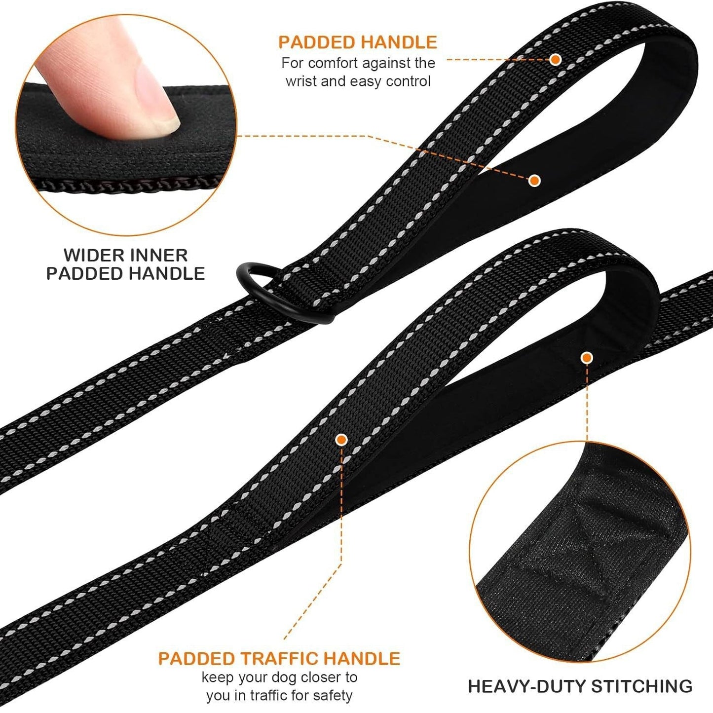 Rose Red 2.5 Meter Heavy Duty Reflective Dog Leash | Double Padded Traffic Handle | Anti-Chafe Tightly Woven Nylon for Large Dogs