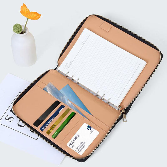 Brown Premium A5 Zippered PU Leather Notebook | 200 Pages High-Quality Paper | Multifunctional Business Organizer & Diary.