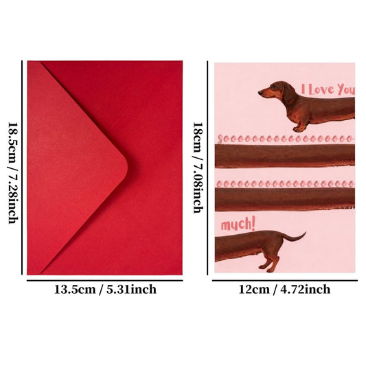 10-Pack Adorable Dachshund Valentine's Day Greeting Cards with Red Envelopes | Funny Long Dog I Love You Anniversary Cards.