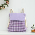 Purple Trendy Gingham Checkered Canvas Backpack | Aesthetic Student School Bag | Casual Daily Travel Daypack.