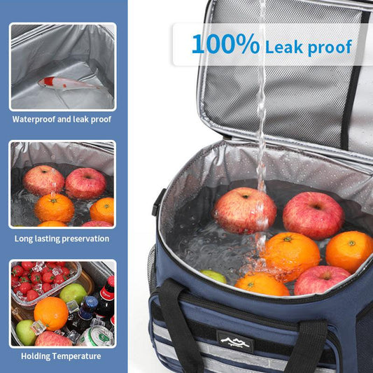 Black Versatile Large-Capacity Picnic Insulated Bag - Detachable Shoulder Strap & Ice Pack.