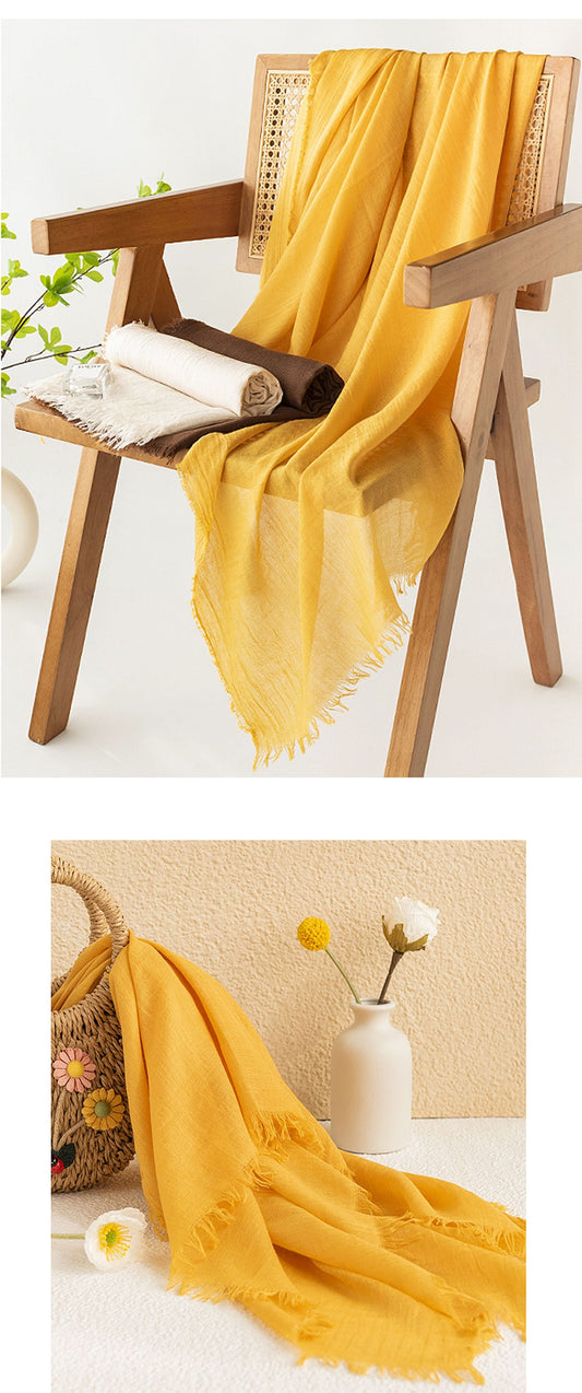Yellow Cotton and linen scarves - Elegant, solid-color, lightweight shawls, soft and comfortable, suitable for pairing with various outfits.