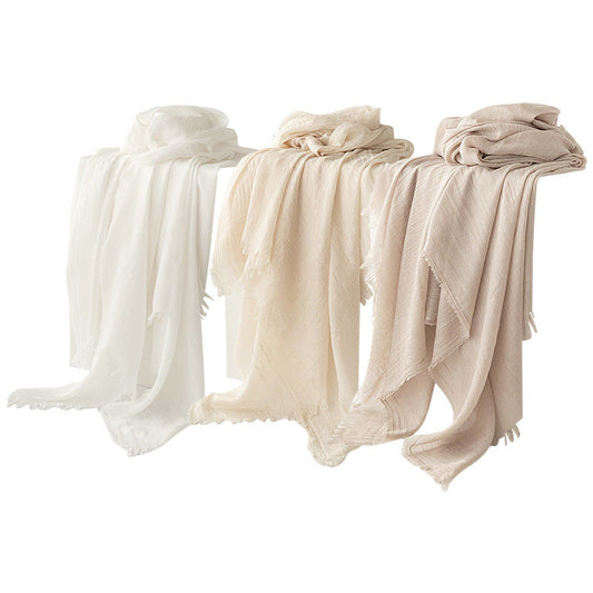White Cotton and linen scarves - Elegant, solid-color, lightweight shawls, soft and comfortable, suitable for pairing with various outfits.