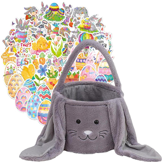 Brown Cute Plush Bunny Easter Basket with Long Ears and Personalization Option for Kids Egg Hunt and Spring Celebration