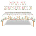 Easter Party Decoration Set â Floral Bunny Tablecloth 137x274cm + Happy Easter Banner, Spring-Themed Decor for Festive Gatherings.