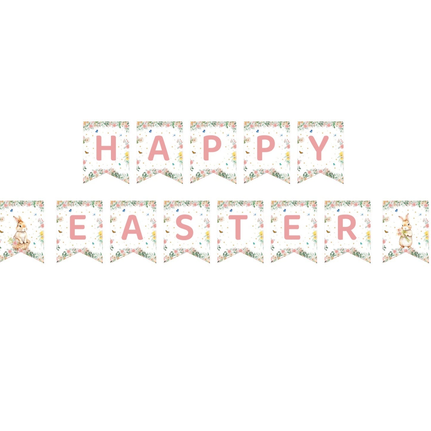Easter Party Decoration Set â Floral Bunny Tablecloth 137x274cm + Happy Easter Banner, Spring-Themed Decor for Festive Gatherings.