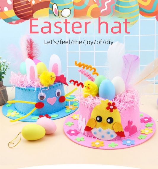 Pink DIY Easter Hat Craft Kit â Kidsâ Handmade Decoration Set with Accessories for Easter Parties, School Activities and Home Crafts.