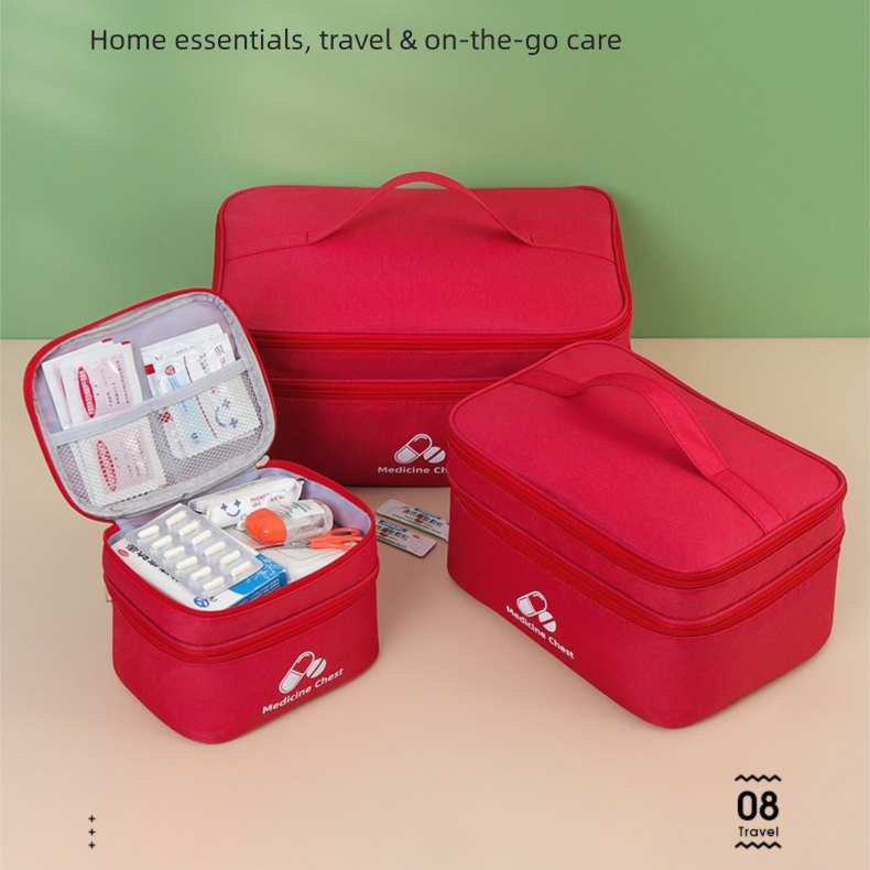Green Large First Aid Organizer –35×24×17cm Double-Layer Medicine Storage Case for Family & Travel Use
