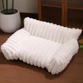White Plush Ribbed Pet Sofa Bed for Dogs and Cats - Thickened Milk Velvet Cushion, Large Comfy Dog Sofa(50*40*20cm)
