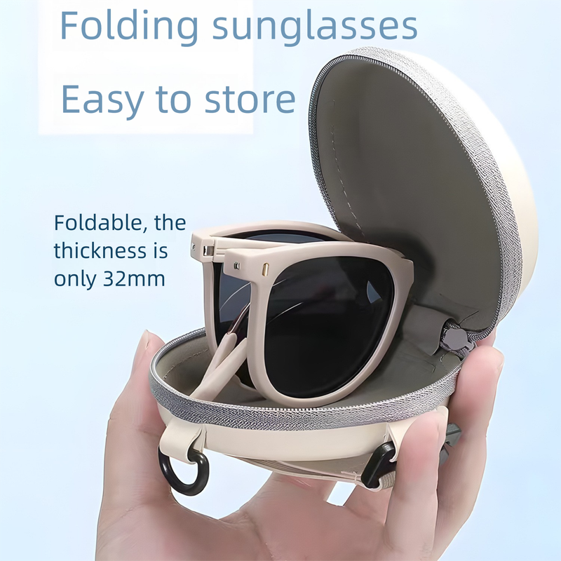 Black Foldable UV400 Sunglasses for Men and Women – Lightweight Driving & Outdoor Sun Glasses with Hard Case, 18.4g TR+Metal Frame, Compact 32mm Folded Size