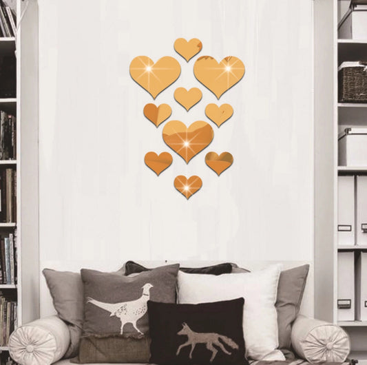 2-Pack Heart-Shaped Acrylic Mirror Wall Decals – Multi-Size Set (Max ~10.5cm), Silver & Gold Finish, Removable Decorative Stickers