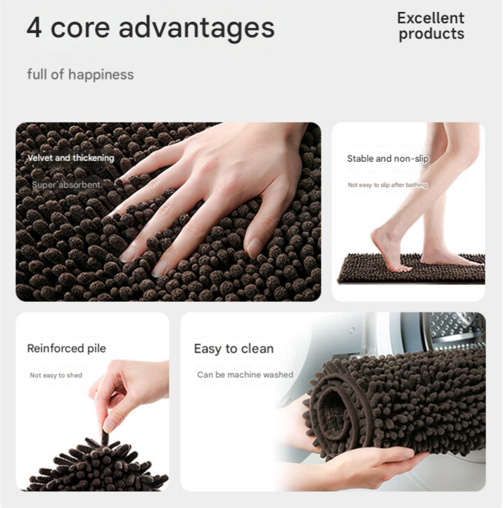 Purple 50×80 cm Extra-Thick Chenille Floor Mat for Bathrooms and Pet Use – High-Density Absorbent, Non-Slip, Machine-Washable Rug for Dogs and Humans