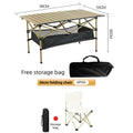 95CM Khaki Portable Folding Egg Roll Camping Table + 4-Pack 36CM Chairs with Storage Bag & Mesh Net- Heavy-Duty Carbon Steel Picnic Table for 4-6 People.