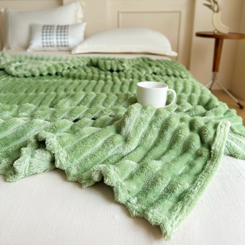 Green 230 x 200 CM Ultra-Soft Faux Rabbit Fur Plush Sofa Cushion & Bedding Blanket - Luxury Double-Sided Thickened Winter Fleece