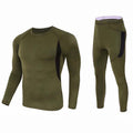 XL Size Green Men's Tactical 4-Way Stretch Fleece Lined Thermal Underwear Set - Winter Sweat-Wicking & Breathable Sportswear for Training & Outdoors