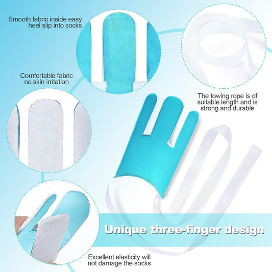 Portable Complete Independent Living Mobility Kit - No-Bend Three Finger Sock Aid & Black Extendable 3-in-1 Dressing Hook with Shoe Horn