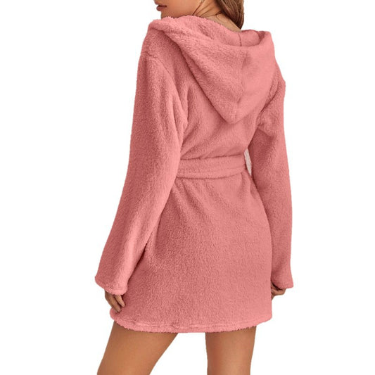 Pink 2XL Size Women's Ultra-Thick Plush Robe with Large Hood & Pockets - Warm Winter Double-Layer Sherpa Fleece Lounge, Bathrobe & Nightwear