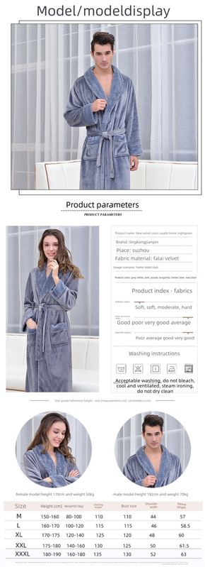 Grey XL size Plush Flannel Robe for Couples - Thickened Warm Bathrobe with Shawl Collar, Soft Fleece Material, Unisex Long Style for Winter Home Wear