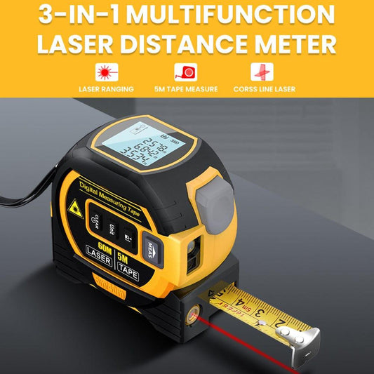 60m Laser Measure, Cross-line Laser Level, 5m Tape Measure Yellow.