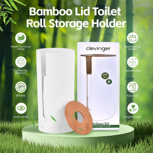 2 Pcs Bamboo Lid Toilet Roll Storage Holder â Clevinger Series, Eco-Friendly Moso Bamboo.