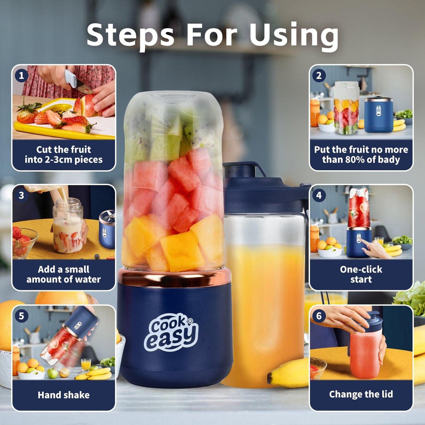 400ml USB-C Rechargeable Portable Juicer with Travel Lid â Personal Blender for Smoothies & Shakes.