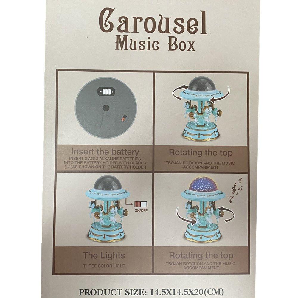 Blue Music Box Musical Carousel Horse LED Carousel Toy Child Birthday Xmas Gift.