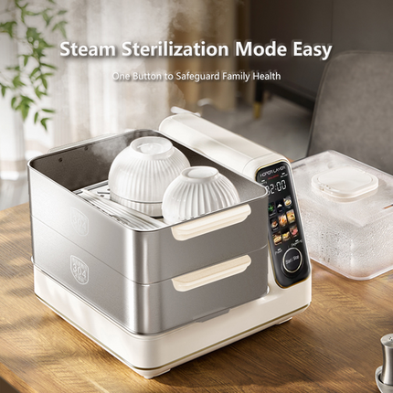 Hoper Layer Electric Food Steamer 16L Large Capacity 10 Second Start 24H Timer Independent Water Tank.