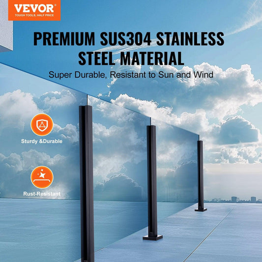 Glass Clamp, 41.34" Height Glass Railing Bracket for 0.39 "-0.47 " Thickness Tempered Glass, 304 Stainless Steel Glass Mounting Clamp, Glass Shelf Bracket for Balcony, Garden, Deck, Stair, Black.