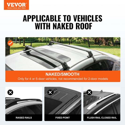 Universal Roof Rack Crossbar for Naked Roof Vehicle Aluminum with Lock