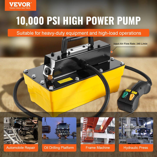 10,000PSI Air Hydraulic Pump, 2.3 L Reservoir, NPT 3/8 In Oil Outlet, NPT 1/4 In Inlet, Air Actuated Foot Pump with Remote Control Actuator, for Automobile Frame Machine & Hydraulic Press.