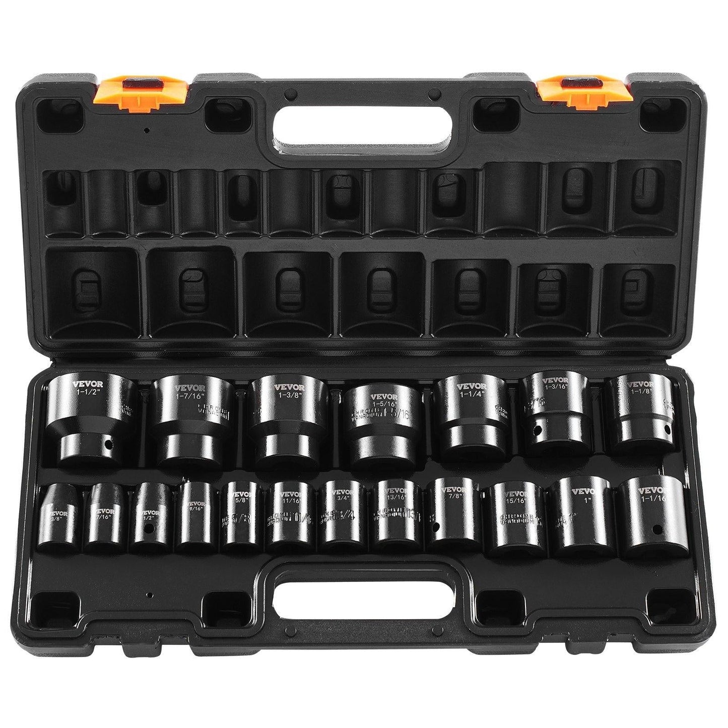 Impact Socket Set 1/2 Inches 19 Piece Impact Sockets, Standard Socket Assortment, 1/2 Inches Drive Socket Set Impact Standard SAE (3/8 Inches to 1-1/2 Inches) 6-point Hex Sockets.