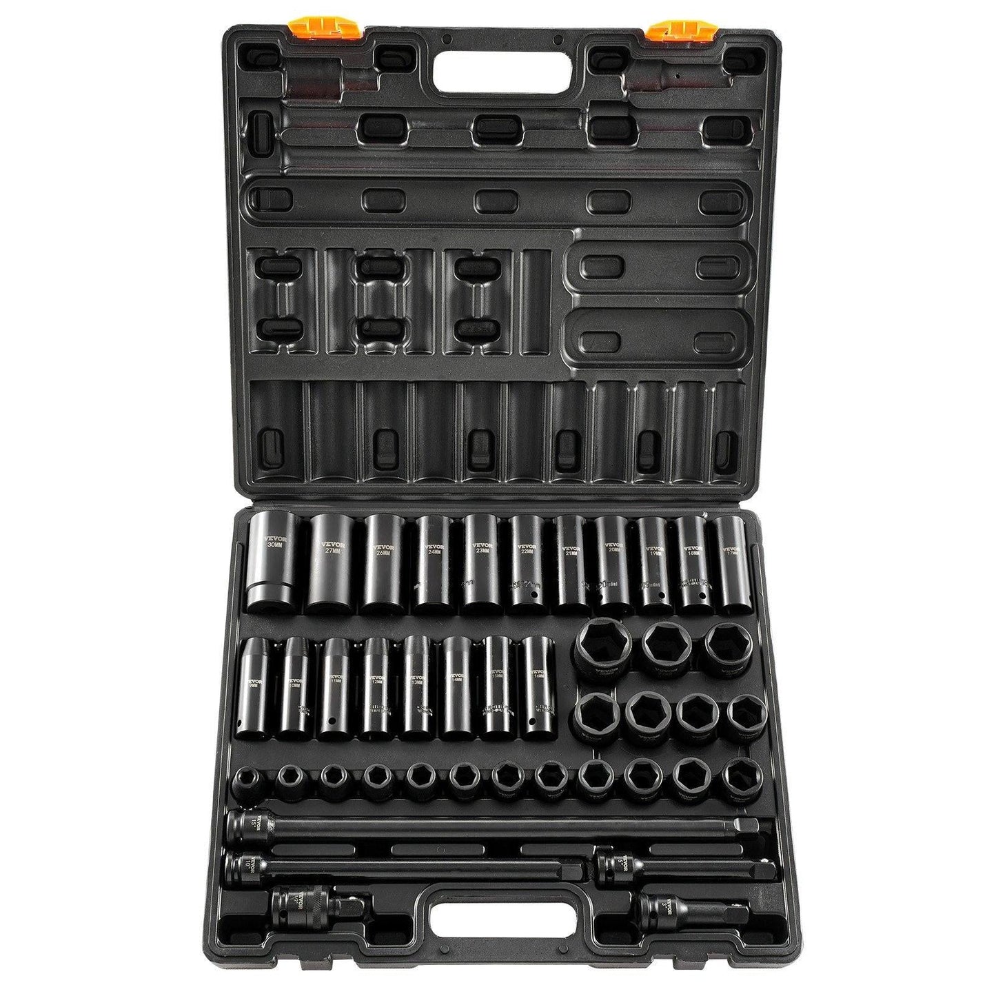 Impact Socket Set 43 Piece Impact Sockets, Standard Socket Assortment, Drive Socket Set 6-Point Sockets Metric 9-30mm (Standard/Deep).