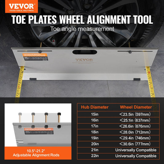 Wheel Alignment Tool, 2-Pack Alignment Tool Toe Plates, Stainless Steel Toe Angle Measurement Tool Plate, 4 Alignment Rods and Magnetic Slots, Includes Measuring Tapes & Conversion Chart.