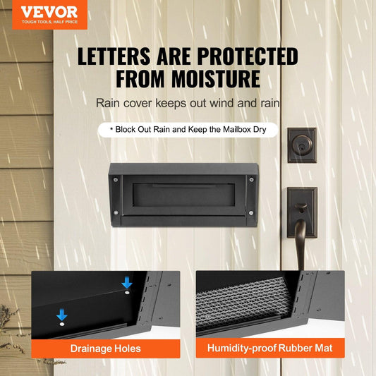 Through The Door Key Drop Box, Heavy Duty Steel Through the Door Mailbox with 1.8" 12" Key Lock, 12x6x16" Mail Drop Box, Black.