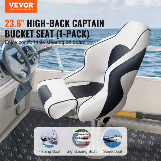 Captain Bucket Seat Boat Seat, Flip Up Boat Seat, with Thickened Sponge Padding, Flip-up Bolster Boat Captain Chair for Fishing Boat, Sightseeing Boat, Speedboat, Canoe, 1-Piece.