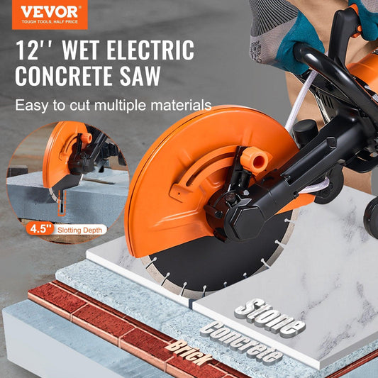 30.48cm Electric Concrete Saw Wet/Dry Saw Cutter with Water Pump and Blade.