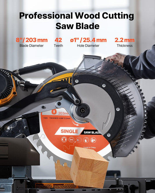 Circular Saw Blade, 203 mm Diameter, 42 Sharp Alloy Teeth, 25.4mm Arbor, Fine Finish, Wood Cutting Blade for Circular Saw, with Noise-Reducing Heat Vents, for Cutting Plywood, OSB, and Hardwood.